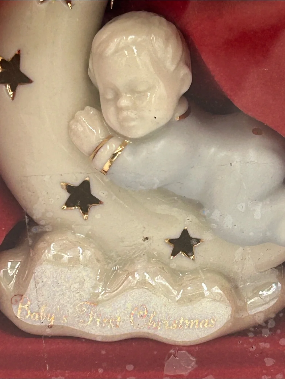 Lenox White Porcelain Baby on Moon Ornament